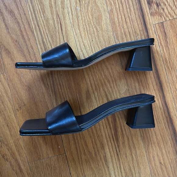 ALOHAS Squared Vegan Leather Sandals Black Block Heel size 40 (US 9) - Picture 2 of 2